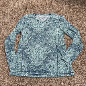 Title Nine Shirt Women’s XL Blue Matahari Long Sleeve Athletic Top V-Neck Spring